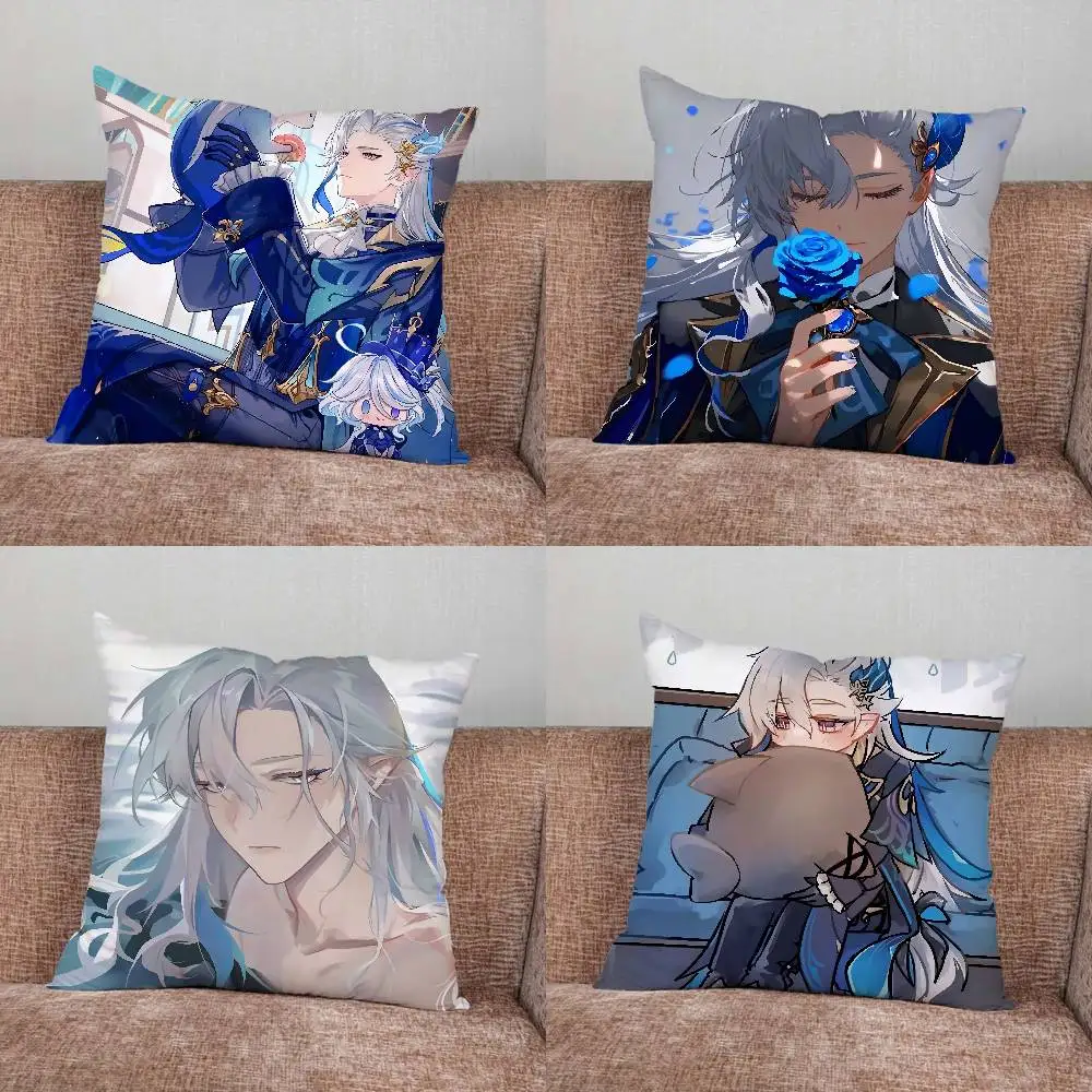 

G-Genshin Impact Neuvelt Pillow Case For Home Bedroom Car Office Decoration Living Room Sofa Cushion Cover Suitable