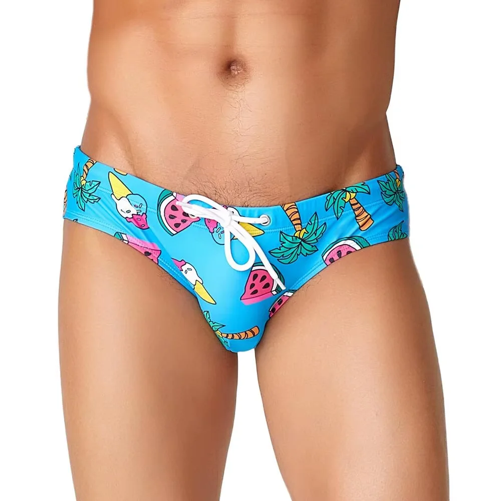 Men's Swim Brief Colorful Pattern Bathing Suit for Hot Spring Pool Swim Wear Comfortable Quick-Dry Beach Swimming Shorts for Men