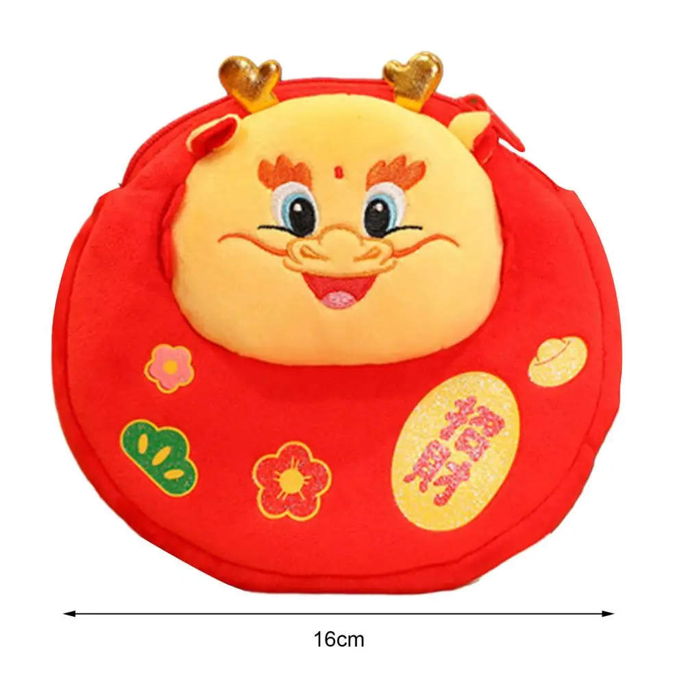 2024 Chinese New Year Kids Purse Cartoon Dragon Pattern Children Crossbody Bag Zipper Closure Stuffed Mascot Doll Purse Gift