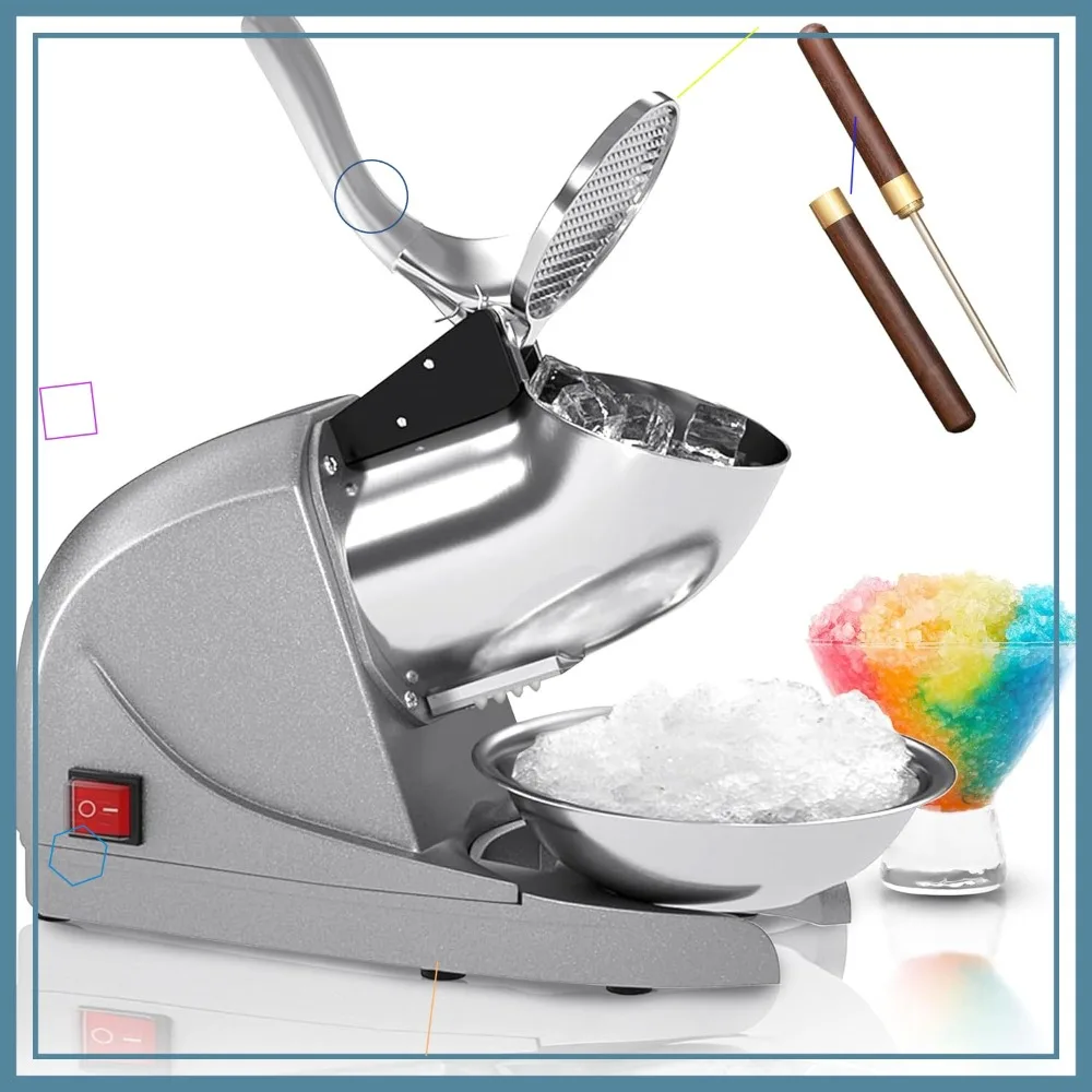 

Electric 3-Blade Shaved Ice Machine, 380W Commercial & Home Use, 286 lb/hr Capacity, Silver