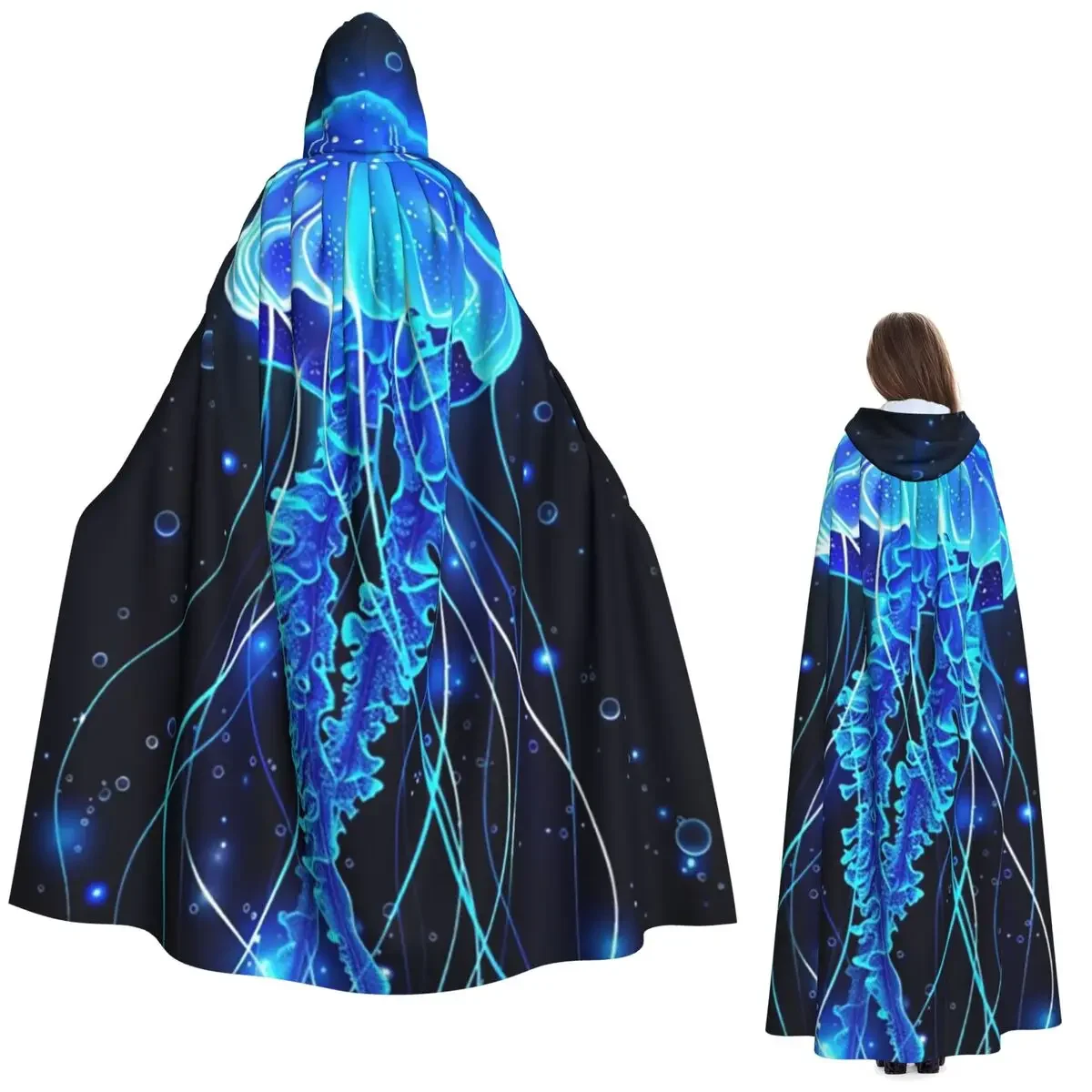 ماجيك متوهجة قنديل البحر تحت الماء طويل مقنع عباءة ساحرة القرون الوسطى زي تأثيري كيب هالوين مصاص دماء الكبار للجنسين