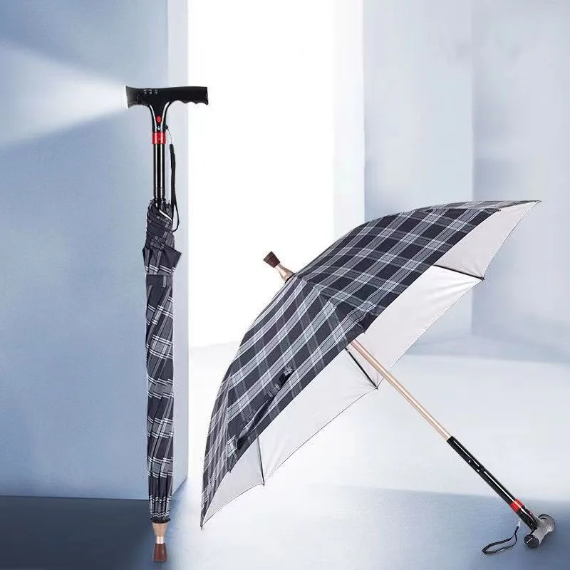 

Трость с зонтиком, многофункциональная нескользящая трость, легкий алюминий со светодиодной подсветкой для пеших прогулок