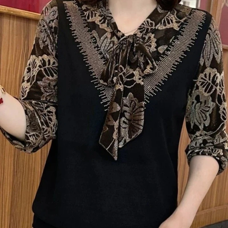 Elegant Women Blouse With Floral Pattern And Beaded V Neck Design For Spring Autumn Casual Wear