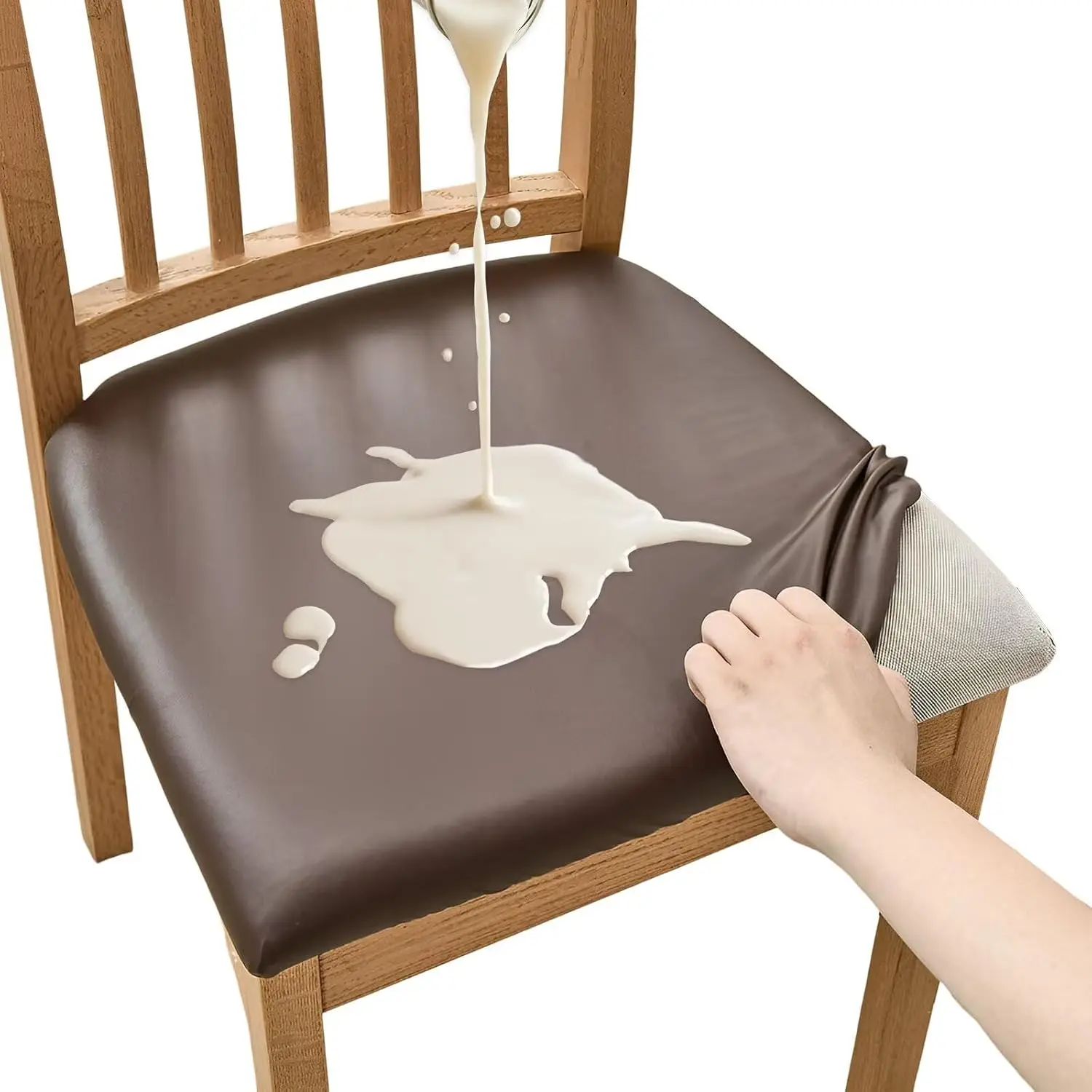 

Waterproof Chair Seat Covers For Dining Chairs Set Of 4,Pu Leather Chair Covers Stretch Dining Room Chair Covers Removable