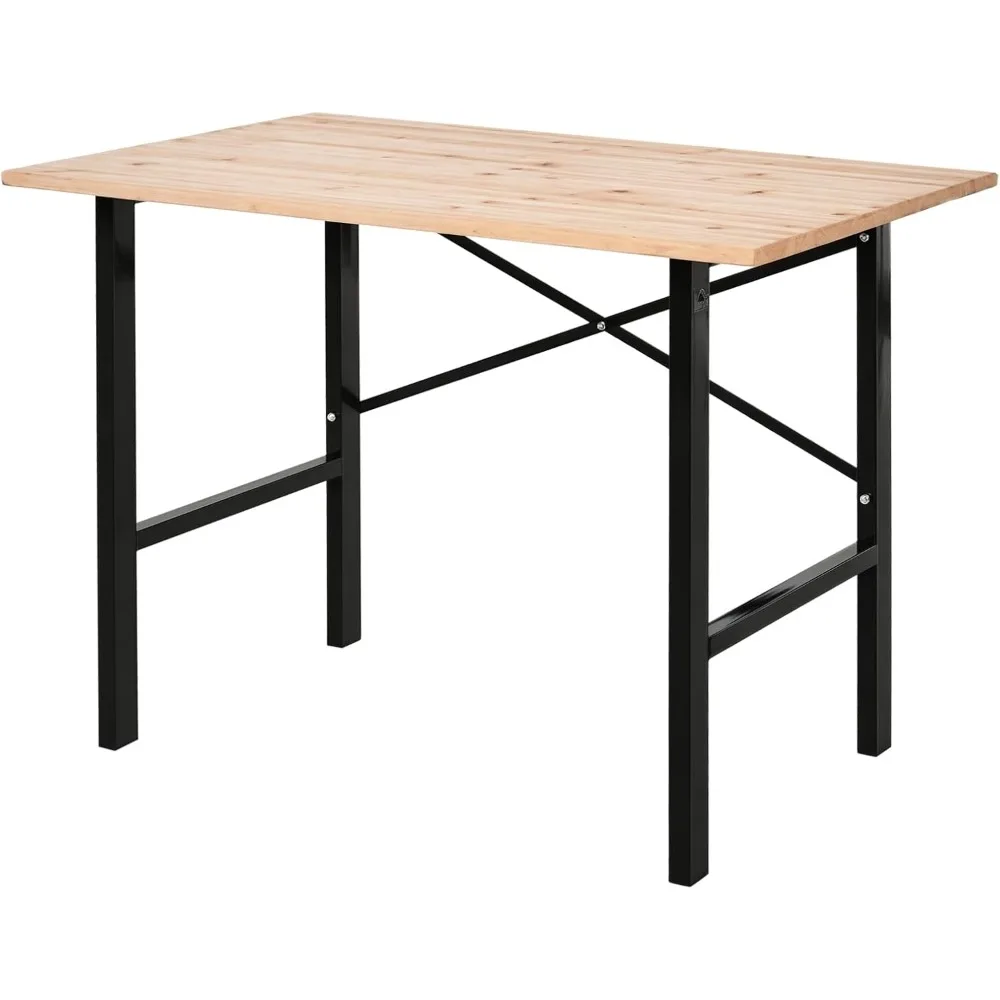 

46" L x 28" W Solid Wood Work Bench, Tool Table for Garage with X-Shape Bracket for High Stability, and Large Tabletop, Oak