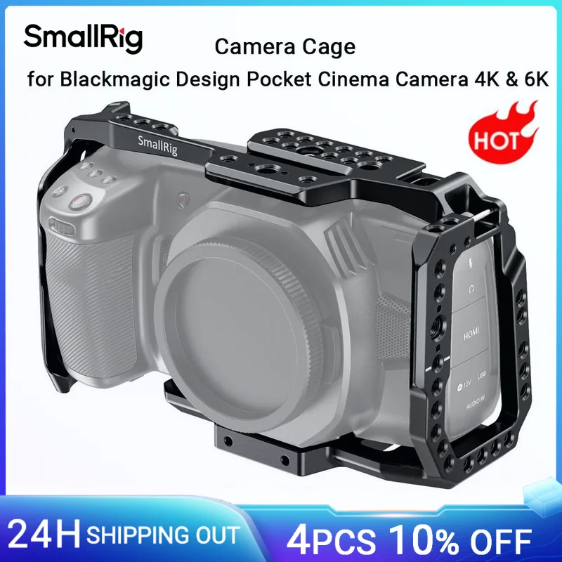 SmallRig for 4K 6K Quick Release Camera Cage for Blackmagic Design Pocket Cinema 4K Cage With Nato Rail Could Shoe Mount 2203B