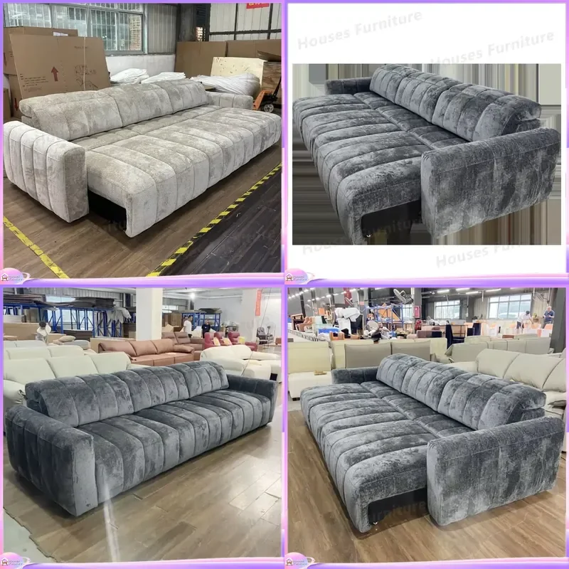 Luxury Recliner Sofa Bed Remote Control Velvet Living Room Furniture Wooden Frame Modern Convertible Couch Set