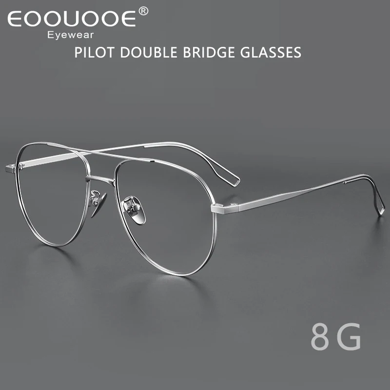 Fashion Retro Pilot Double Bridge Glasses Ultra Light Pure Titanium Eyewear Optical Prescription Frames Man Big Size Glasses 016