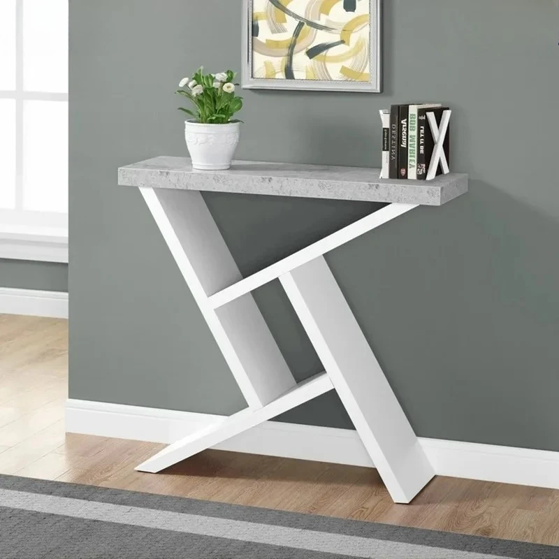 Rectangular Console Table Narrow Accent Entryway Storage Shelf Angled Base Indoor Furniture Living Room Hallway