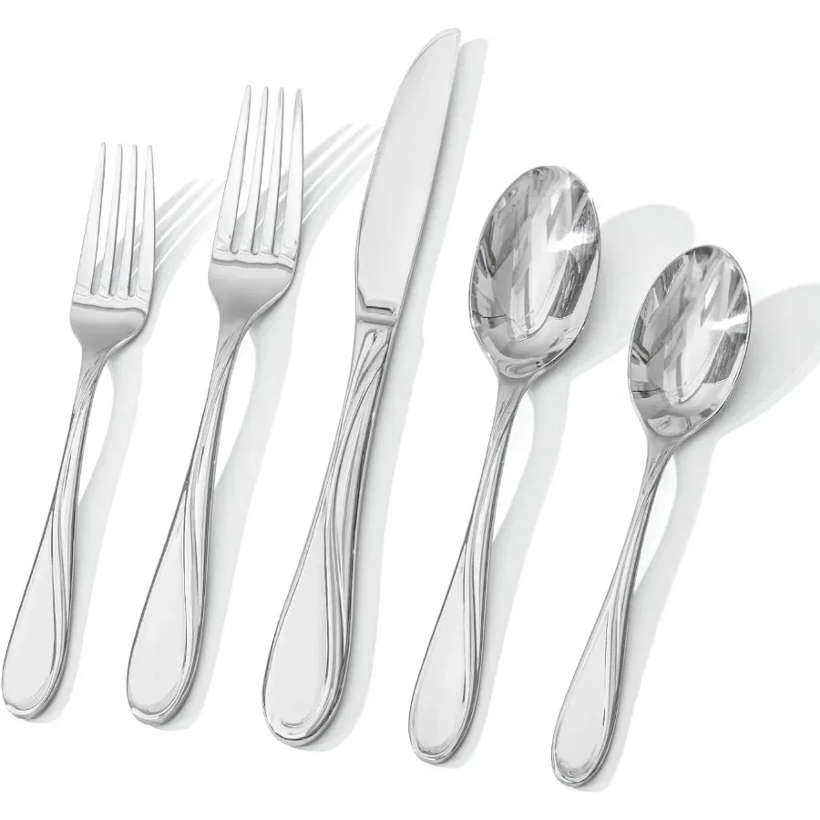 

Набор столовых приборов Wave Design для 6 художественных столовых приборов из нержавеющей стали, 30 предметов, с усиленным зеркалом Fibonacci