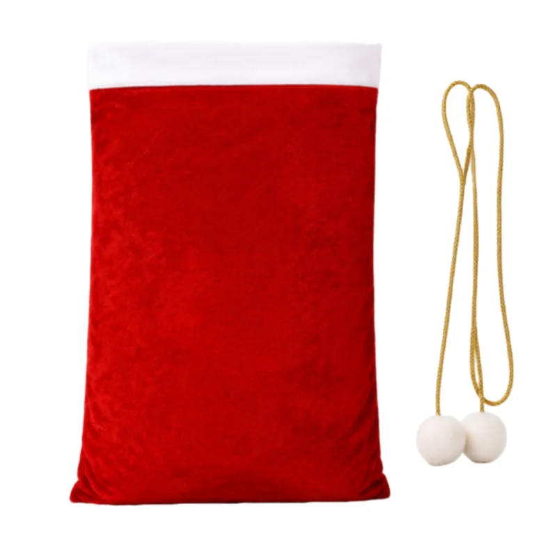 Large Red Velvet Christmas Bag with White Pompom , Fluffy Gift Storage Pouch for Presents, Festive Holiday Organizer Suitable