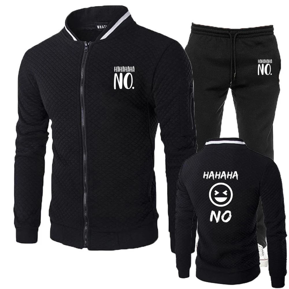 

2025 Spring And Autumn Man's Hahaha No Logo Print High Quality Daily Round Neck Slim Hoodies Fitness Sports Pants Suits