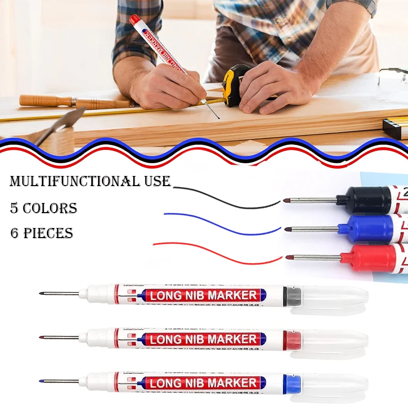 5 Colors Deep Hole Long Nib Head Oily Permanent Art Markers for Metal Perforating Pen Waterproof Bathroom Woodworking 20mm