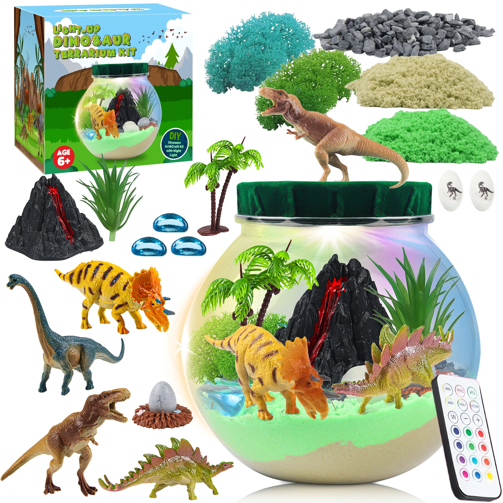 Dinosaurus oplichtende terrariumkit voor kinderen Dinosaurus schilderkunst en nachtlampje knutselpakketten voor kinderen - verjaardagscadeau voor kinderen