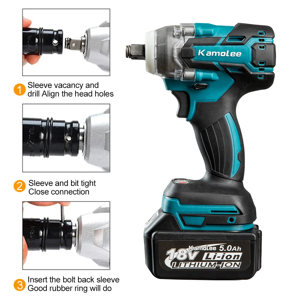 Imagem -06 - Kamolee-brushless Cordless Chave de Impacto Elétrica Dupla Função Ferramentas Elétricas Compatível com 18v Makita Battery 520n.m Dtw285