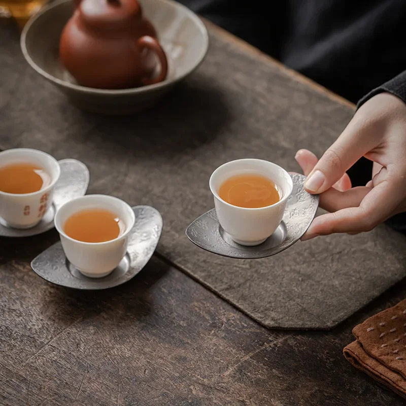 Ancient tin coaster tea set accessories ingot tea holder anti-scalding and non-slip handmade retro old teacup mat