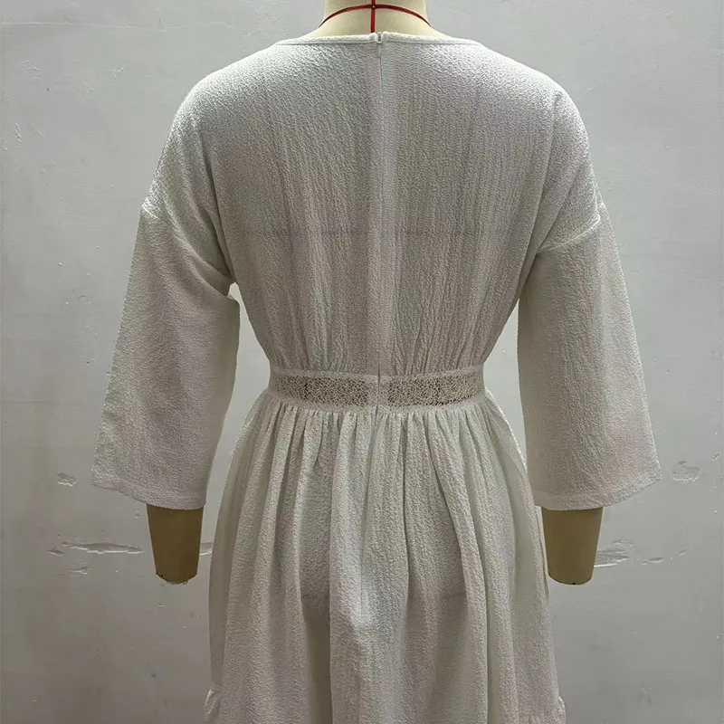 Sexy Boho Women's Summer Long Dress Female Elegant Beach Sundress Holiday Long Sleeve Lace Casual Loose Dresses Vestidos Платье