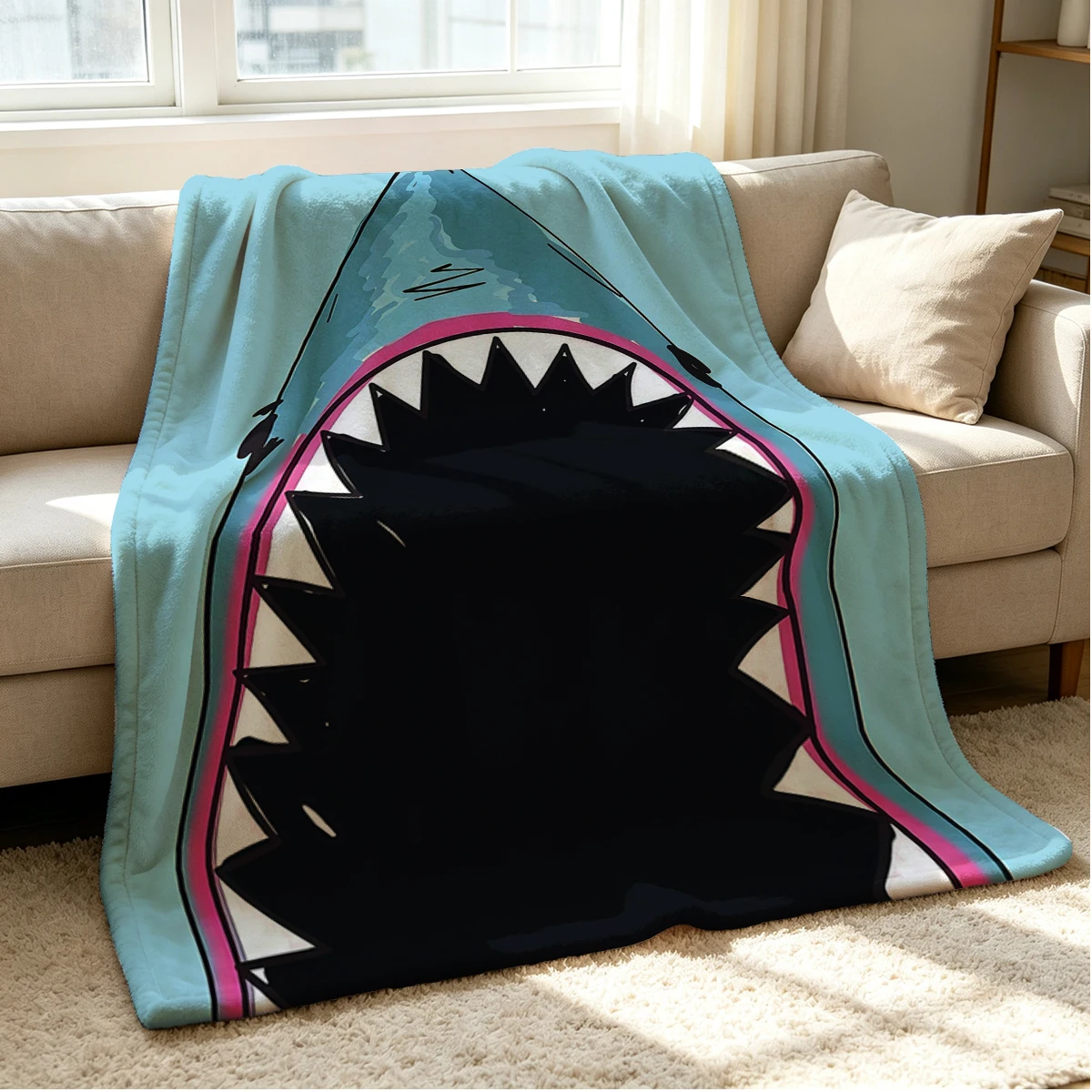 Shark Rush Flannel Blanket Warm Soft Halloween Christmas Couch Warm Cozy Decorative Decor Gift for All Season