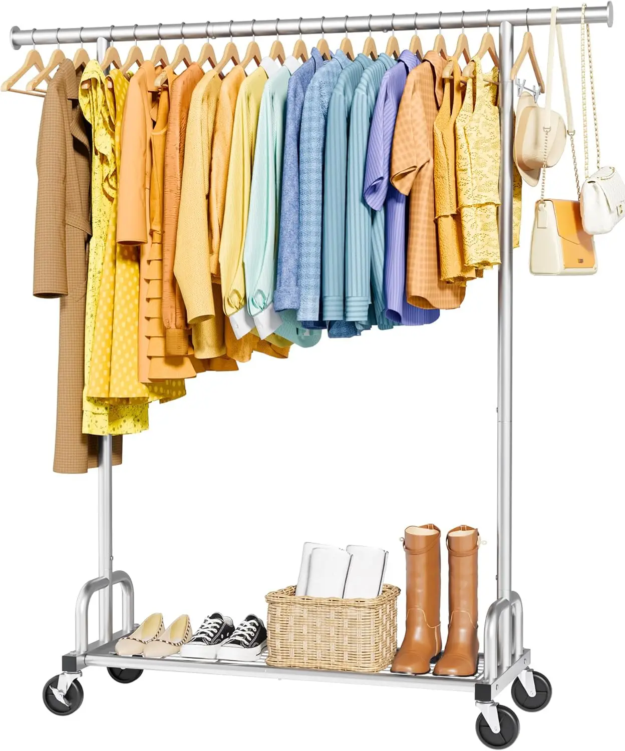 

Large-Capacity Metal Clothes Rack with Lockable Wheels, Space-Saving Hanging Storage for Bedroom, Laundry Room, Entryway, 45