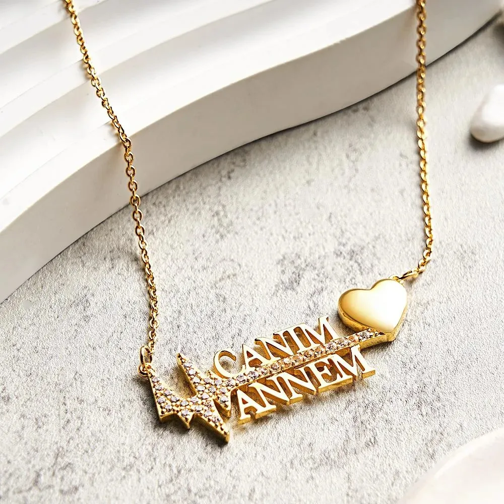 

Personalized Heartbeat Name Necklace Creative Love Pendant Custom 3D Luxury Jewelry Zircon Name Necklace Gifts for Her