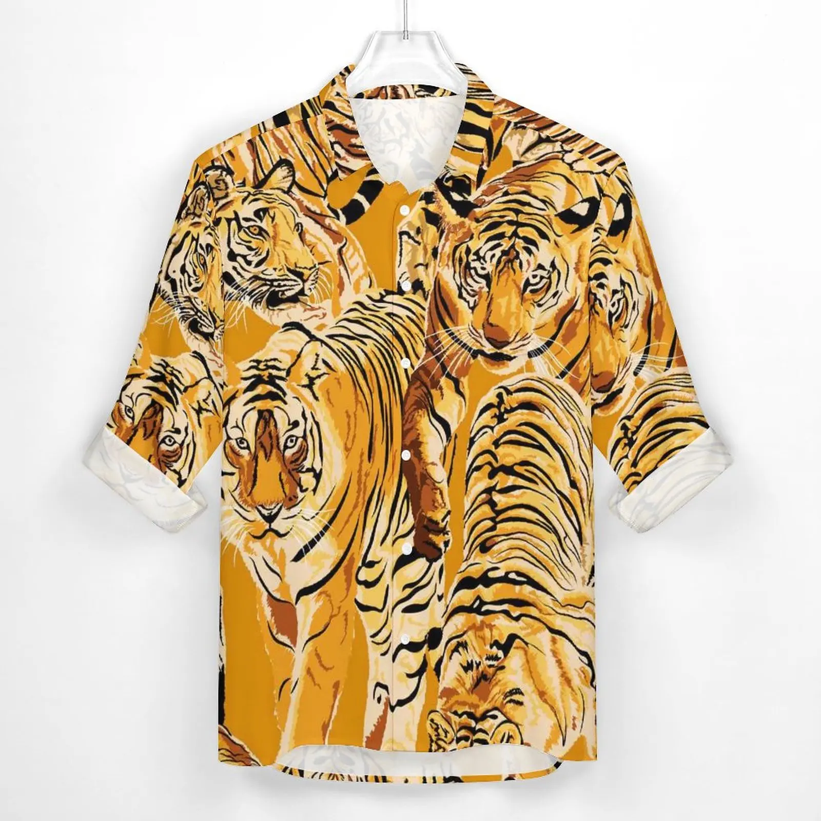 Chemise à manches longues à motif d'animaux sauvages pour hommes, chemises décontractées, chemisiers à la mode, streetwear personnalisé, beaucoup de tigres, grande taille, 3XL, 4XL, automne