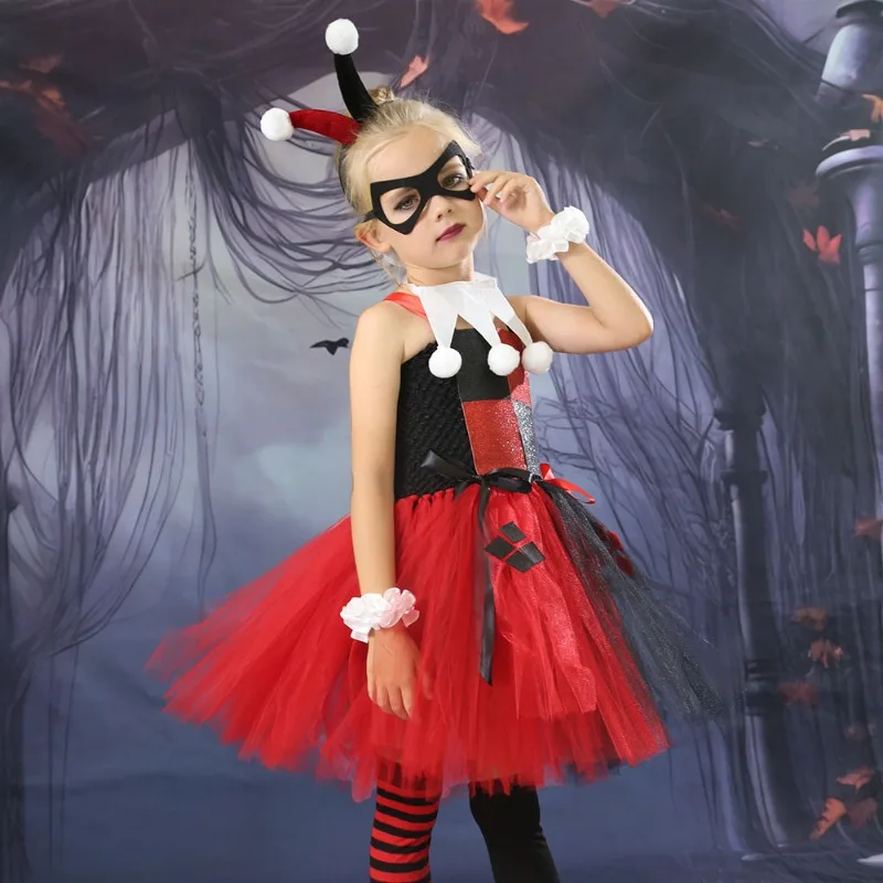 Halloween Children's Costumes - New European and American Style Clown Girl Character Play Children's Puff-sleeved Dresses