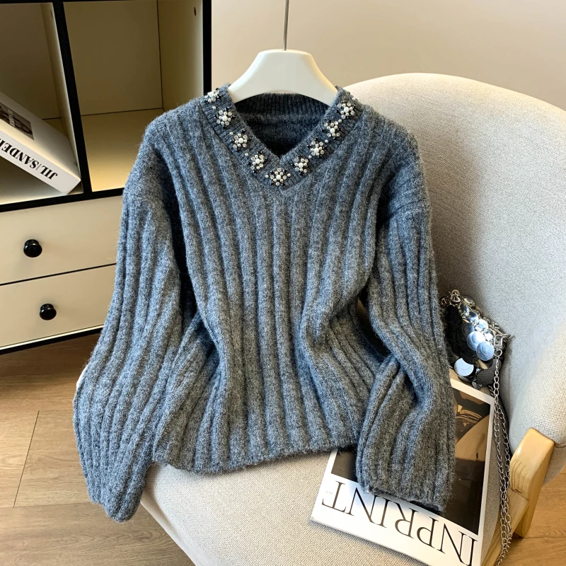Women Apricot Pullover Sweater Y2k Gyaru Vintage Oversize O-Neck Long Sleeve Knitwear Sweater Korean Style Knit Top for Women