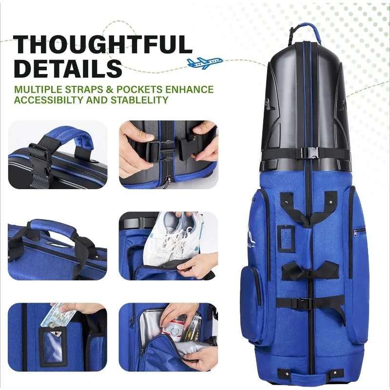 

Golf Travel Bag With Hard Case Top, 1680D Heavy Duty Oxford Golf Club Travel Bags For Airlines With Wheels Easy To Maneuver