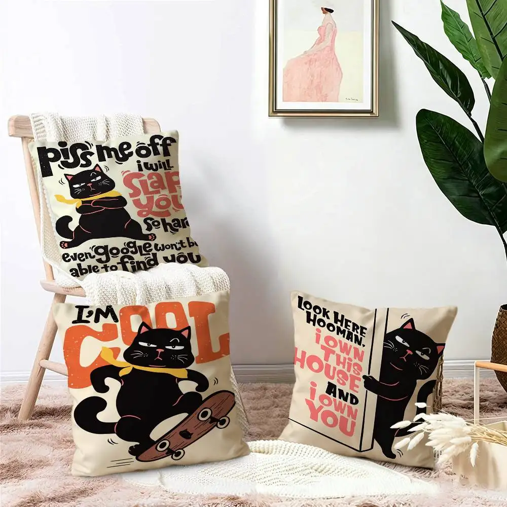Black Cat Cushion Cover Pillowcase Upholstery Sofa Throw Pillow Home Decor Pillowcas 2