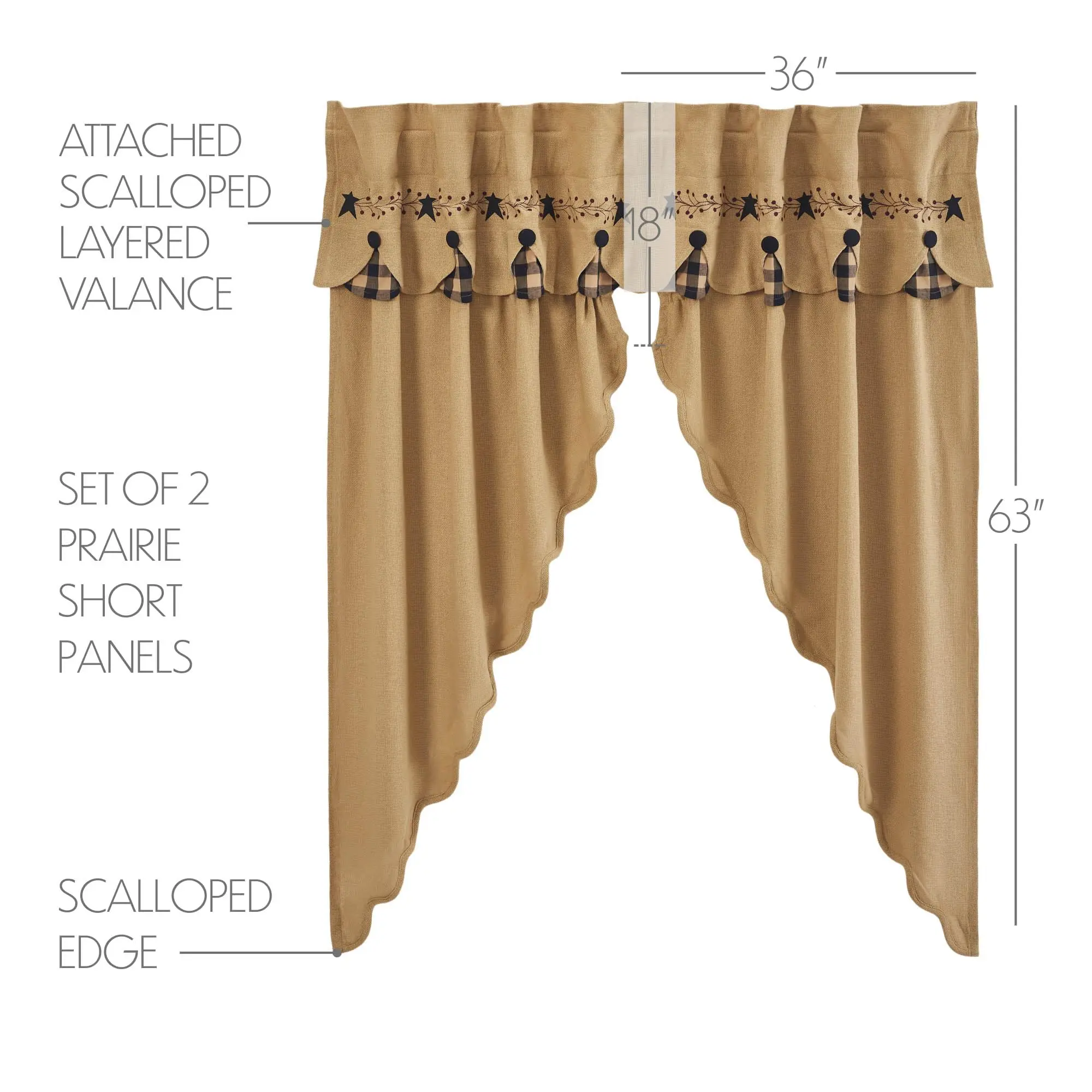 Pip Vinestar Scalloped Layered Prairie Short Panel Set of 2 63x36x18