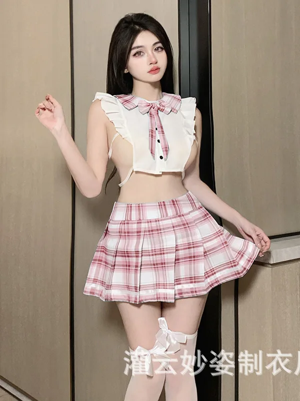 

New Fashion Mature Charm Lingerie Student Transparent Elegant Bold Exposed Women's Dress JK Uniform Easy Passion Skirt Set WRN1