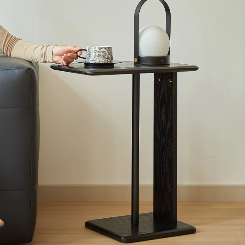 Black Solid Wood End Table Modern Multi-Space Accent Furniture with Storage Shelf Compact Design for Sofa/Bedside Furniture