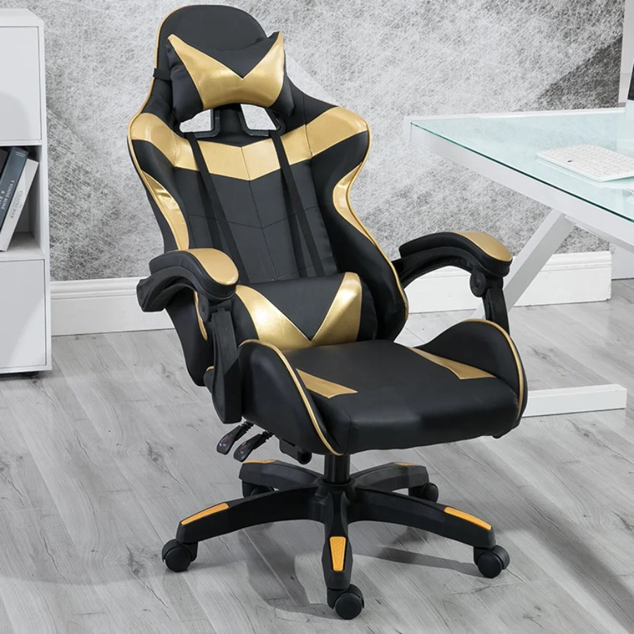 Gravity Cyber Cafe Rocking Chair Gaming Cheap Computer PC Game Chair With Foot Rest Golden PU Leather Racing Chair Gaming