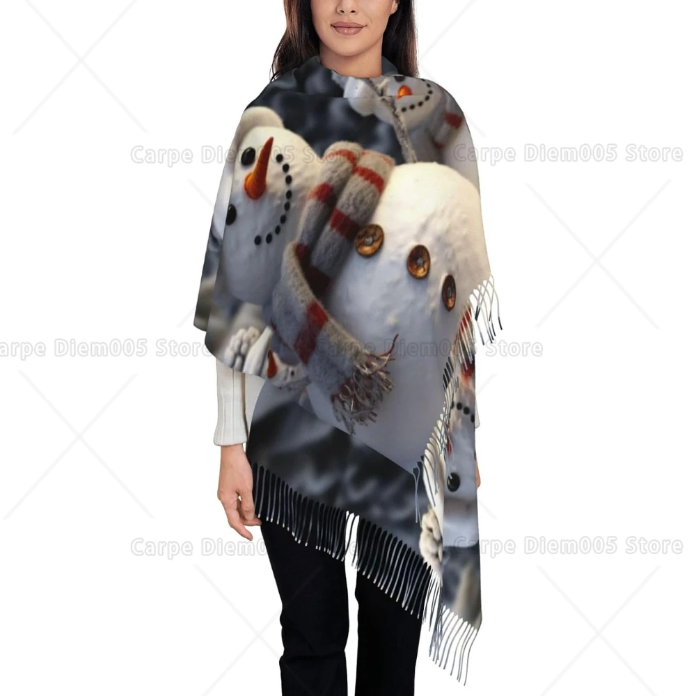 

Xmas Snowman Printed Tassel Scarf For Men Women,Winter Scarf Shawl With Cashmere Feel,Soft Long Fashion Scarves
