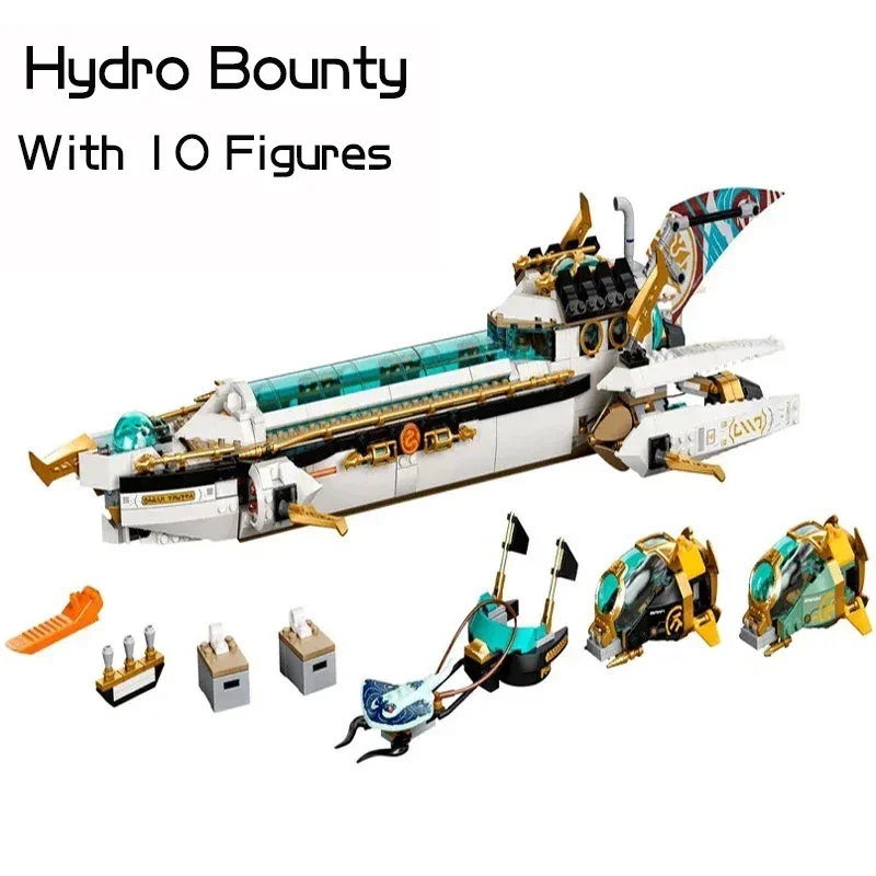 Décennie s de construction Hydro Bounty, série Ninja, saison 16, figurines Nya, sous-marin, jouets en briques compatibles, cadeaux pour garçon, nouveau, 71756