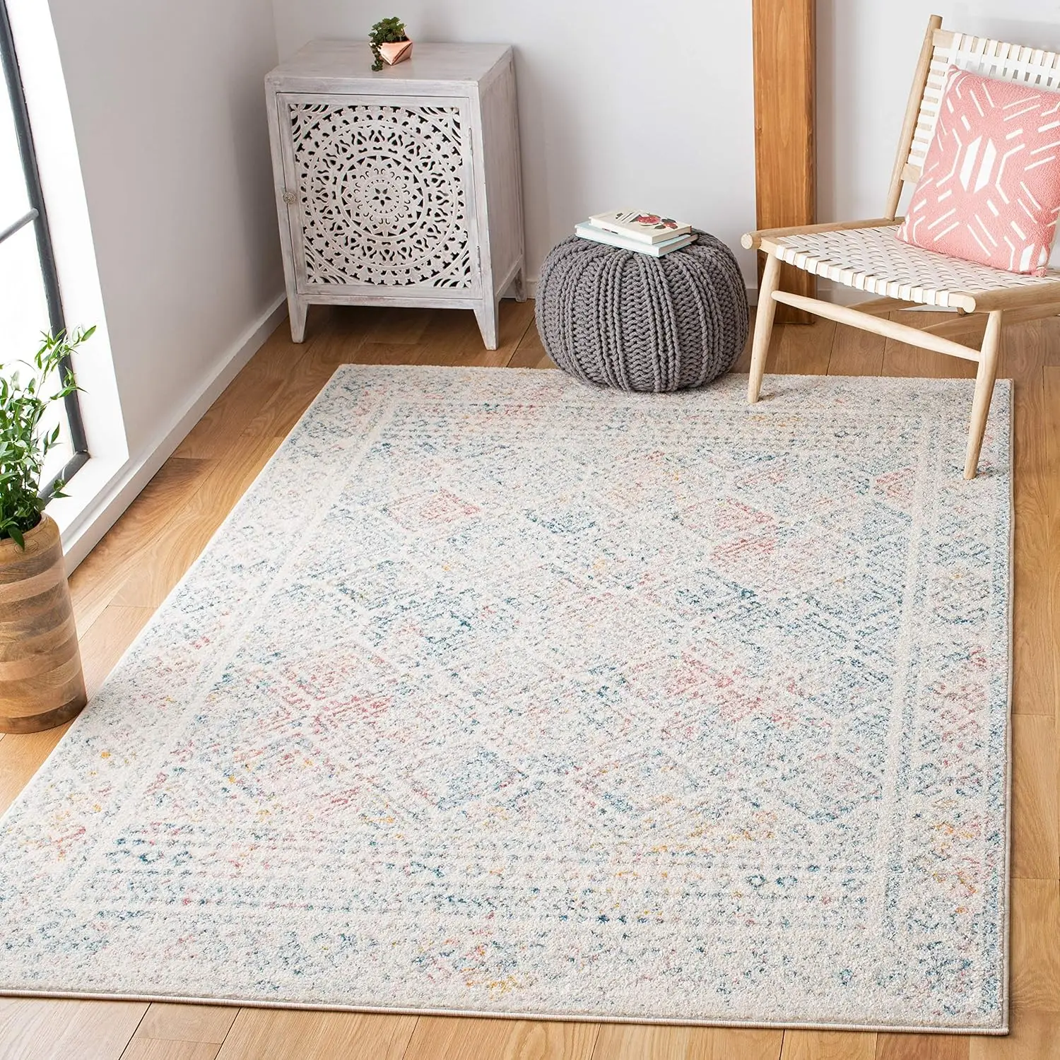 

Area Rug - 8' x 10', Moroccan Boho Distressed Design, Non-Shedding & Easy Care, Ideal for High Traffic Areas in Living Room