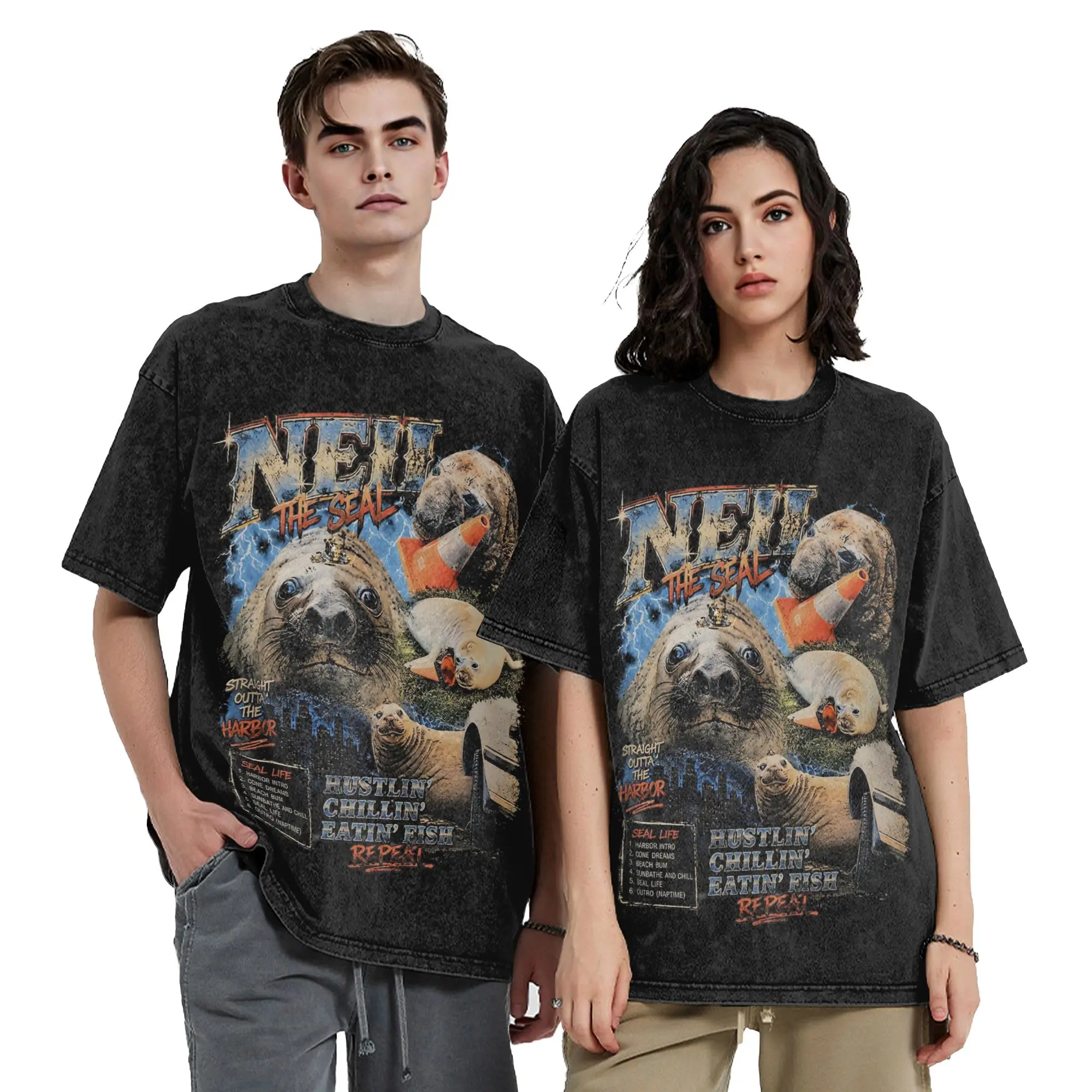Neil The Seal Meme Washed T Shirt Streetwear Hip Hop Novelty T-Shirt  Tees Tops for Men Women Short Sleeve Harajuku Summer
