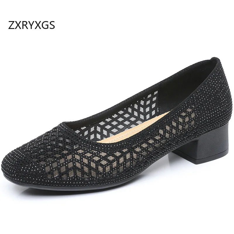 

ZXRYXGS Premium Microfiber Mesh Breathable Sandals 2026 Plus Size Round Toe Rhinestone Sandals Women Banquet Low Heel Sandals