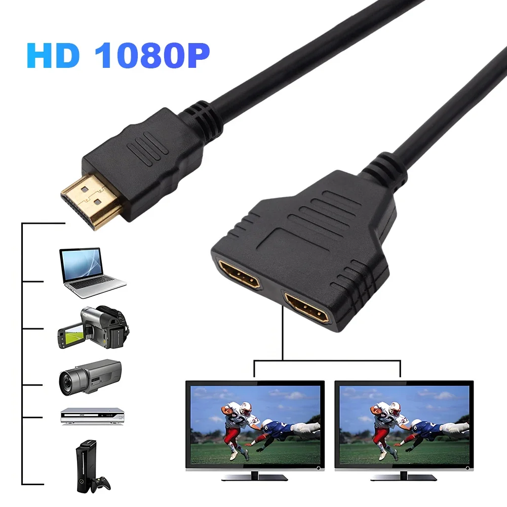 HDMI-Compatible Splitter Adapter Cable 1080P V1.4 1 Male To 2 Female Adapter Cable 3D Y Splitter Cable for PC TV Monitor