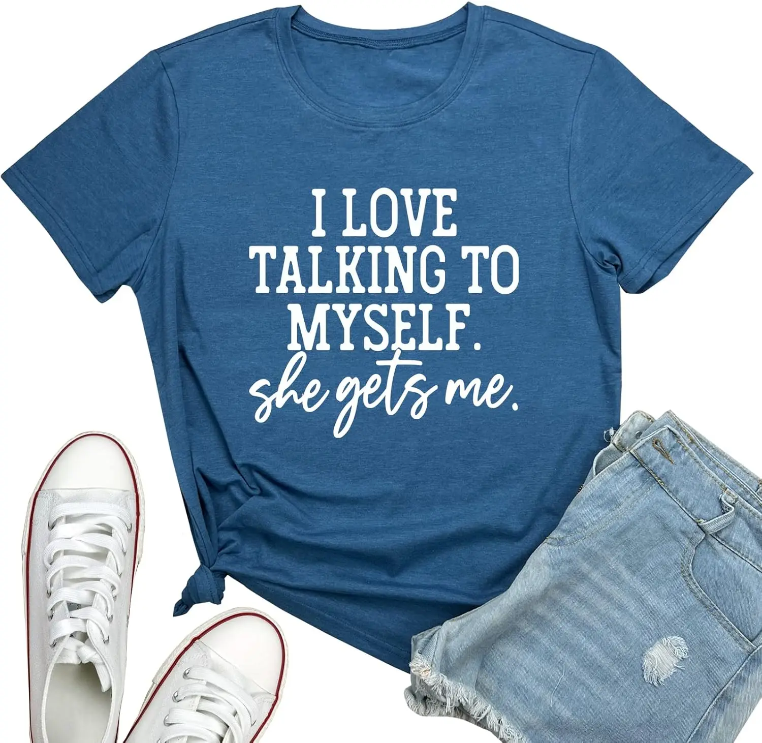 LOOKFACE I Love Talking to Myself She Gets me Women Graphic Shirts Cute Tees Men Women Clothes Oversized Cotton Tees