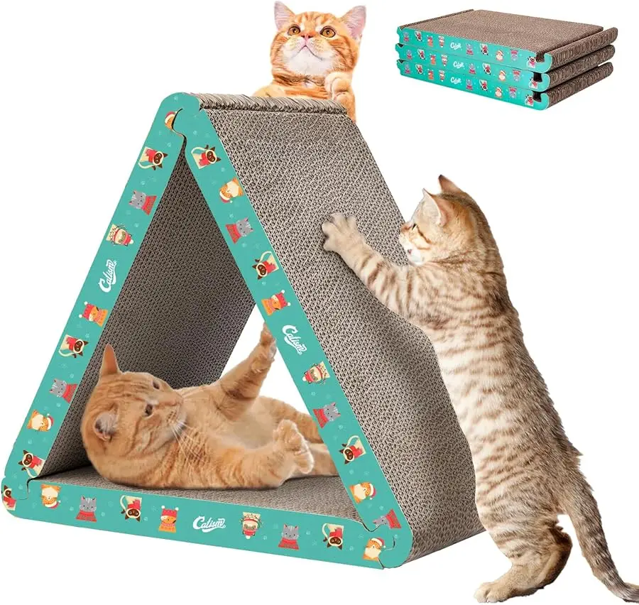 

CATISM Cat Scratcher Cat Scratching Board - Foldable - Triangle, 6 Usable Sides Scratchers for Indoor Cats, Durable Recyclable C