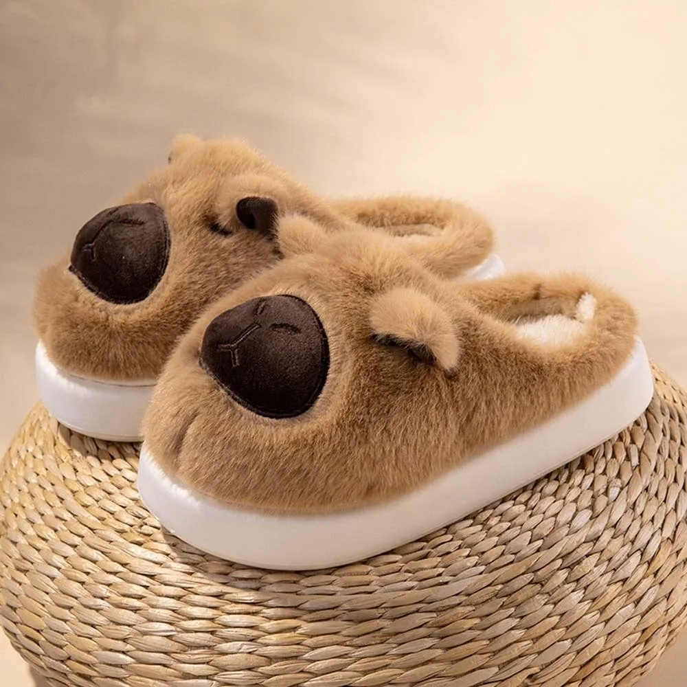 Soft Capybara Furry Slippers EVA Thickened Cartoon Cotton Slippers Anti-slip Cute Warmer Home Cotton Shoes Cold Weather