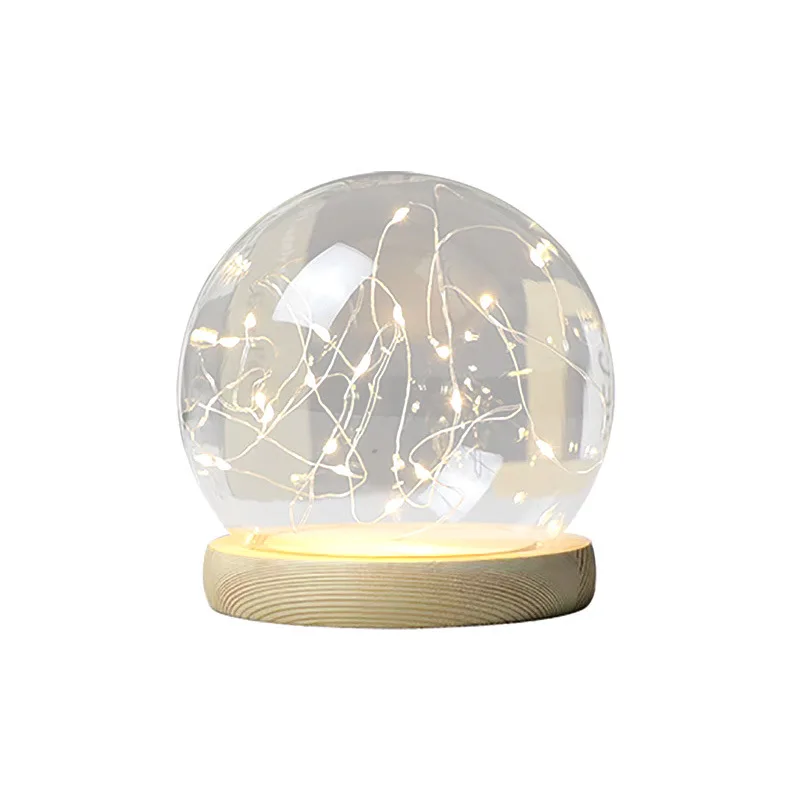 

Manufacturer cylindrical spherical sea urchin night light eternal dried flower transparent glass cover USB base