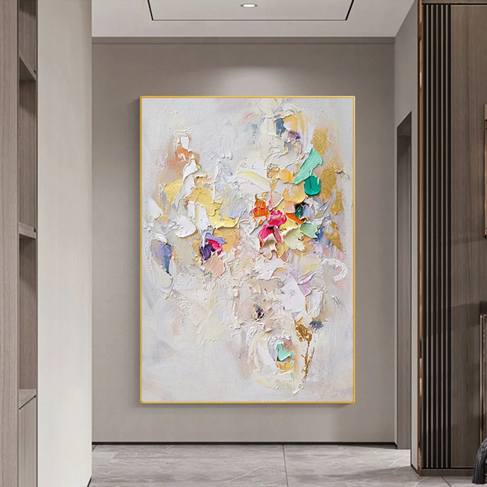 

Abstract Art Painting Gold Foil Hand-Painted Colorful Oil Painting On Canvas Modern Mural For Living Room Hotel Wall Decoration