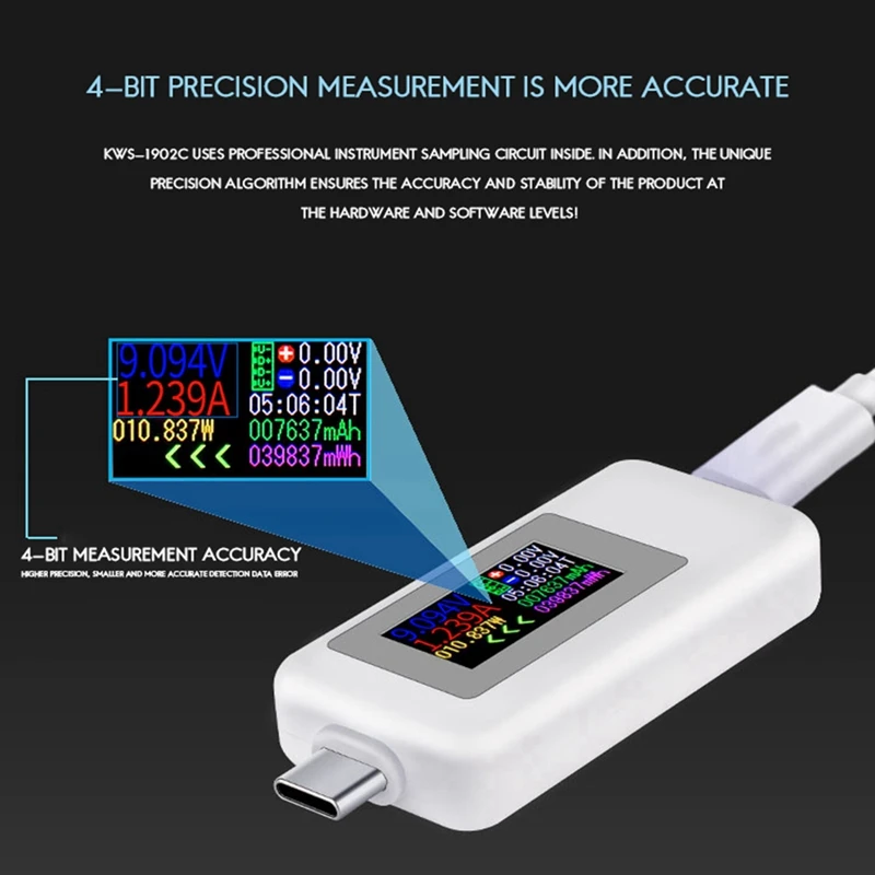 Type-C Two-Way Tester, 4-30 (V) Tester, Color Screen USB Current And Voltage Tester, USB-C Two-Way Tester