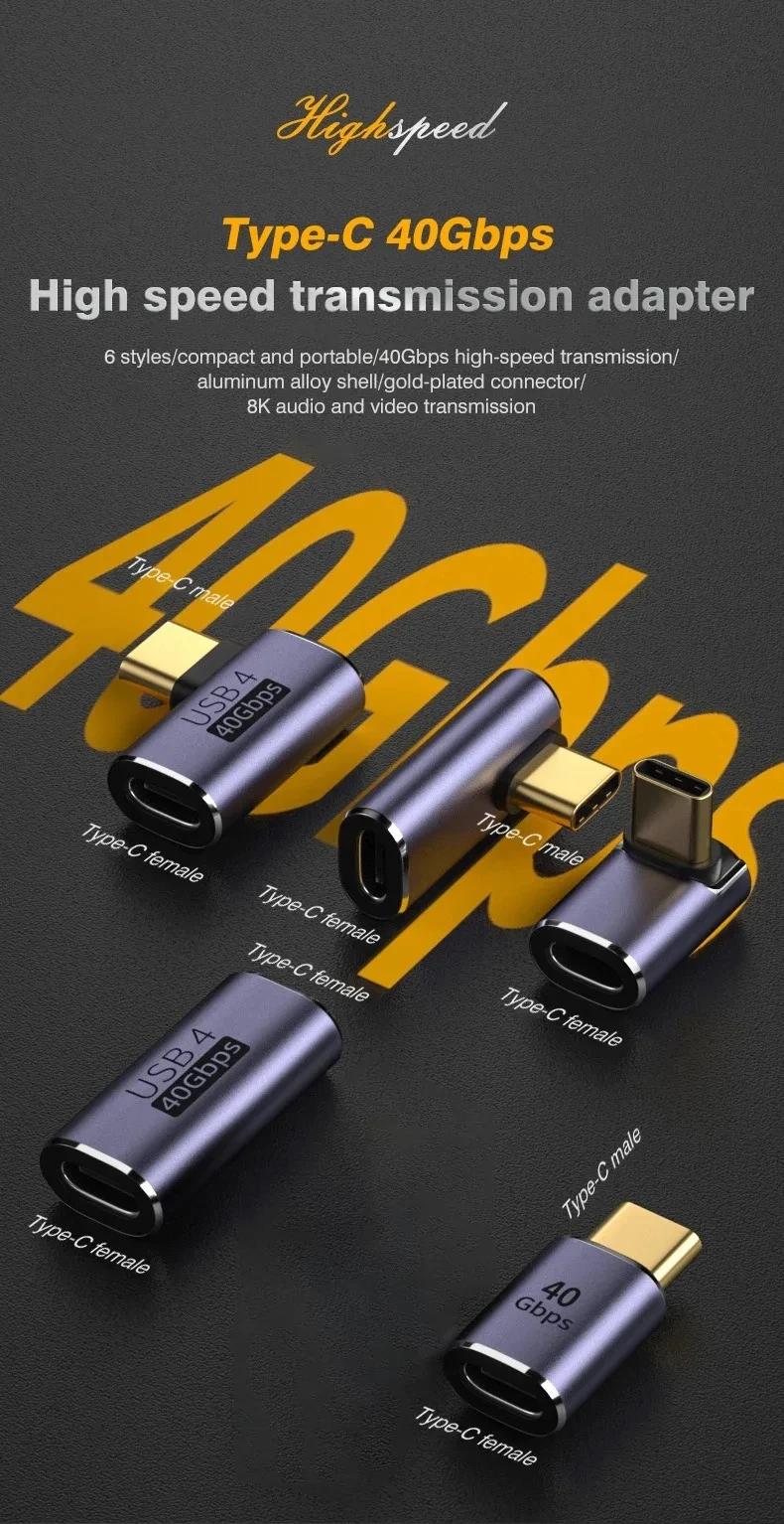 NNBILI USB4.0 40Gbps OTG USB C 90degree Adapter 100W 5A USB C to Type C Fast Charging Converter Data Adapter For Macbook 8K60HZ