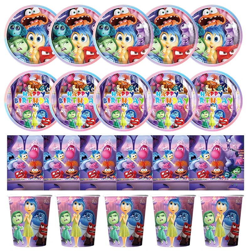 New Disney Inside Out 2 Birthday Party Decoration Inside Out Happy Birthday Paper Plates Napkins Cup Balloon Backdrop Kids Gifts