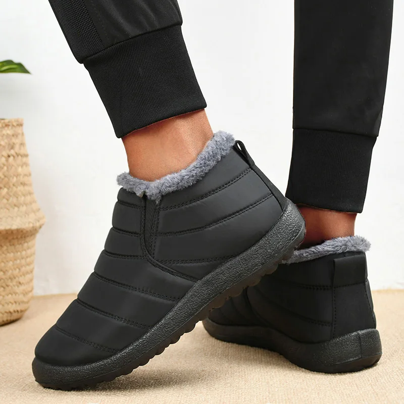 男性用の暖かく快適なスノーブーツ,靴ひもなしのユニセックスブーツ,防水,作業靴,冬の靴