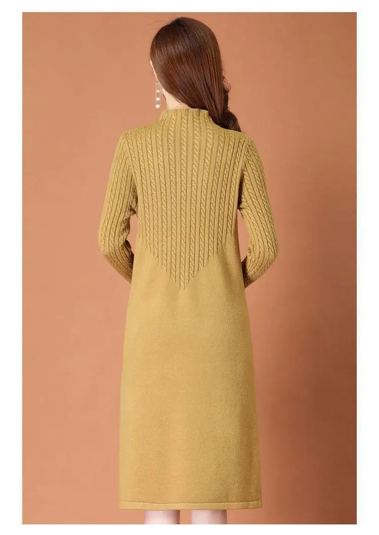 High End New Pullovers Half Turtleneck Long Sleeve Knitwear Middle-Long Bottoming Dress Autumn Winter Warm Knitted Sweater Women