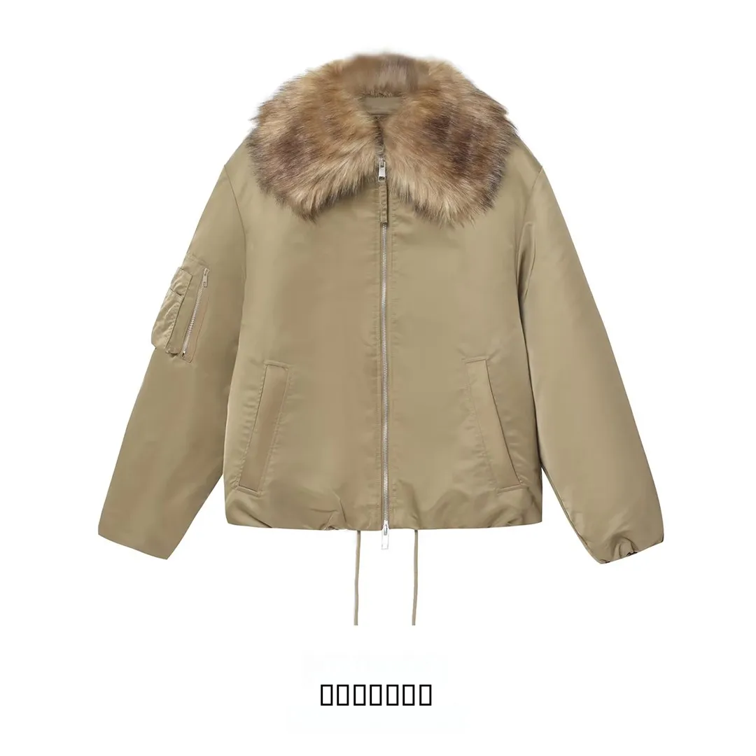 

KASLEAD New Women's Faion Synthetic Fur Effect Lapel Flight Jaet Coat Long Sve Zipper Polyester Fiber Ladies Outerwear